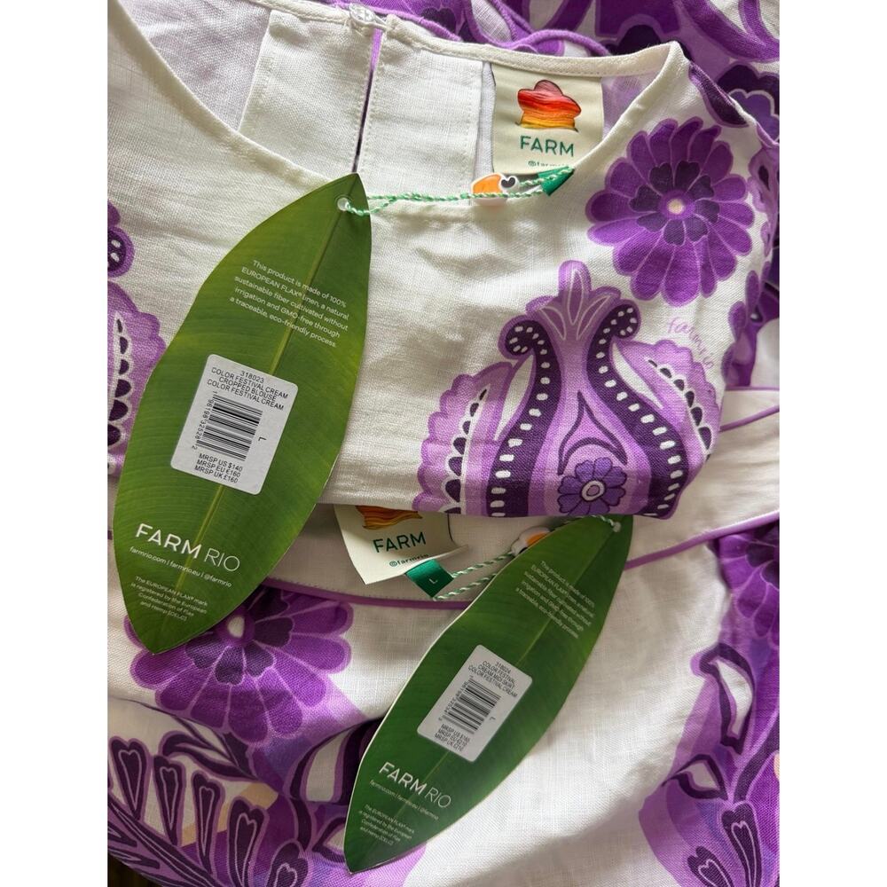 Farm Rio Color Festival Cream Euroflax Crop Blouse AND Midi Skirt Set NWT Large - Picture 5 of 6